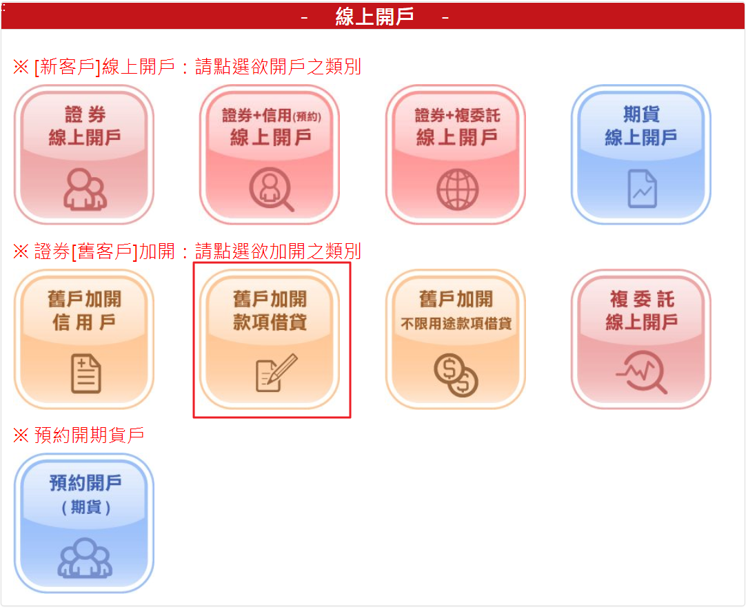 步驟 1：請點選【舊戶加開款項借貸】按鈕